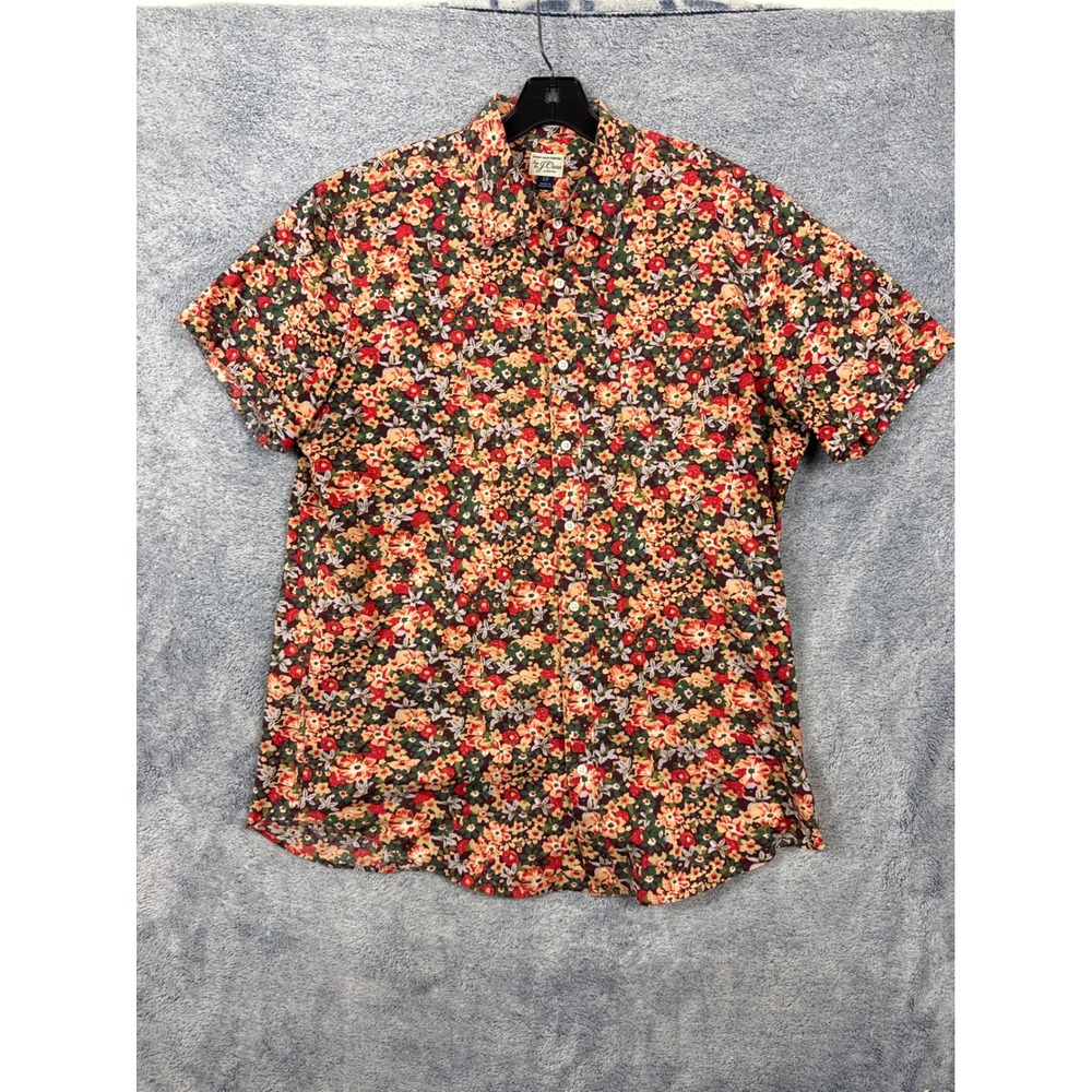 J.Crew Mens LT Red Floral Secret Wash Short Sleeve Button Down Shirt